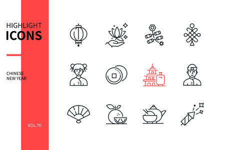 Chinese New Year - line design style icons setのイラスト素材