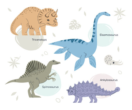 Different dinosaurs - set of flat design style charactersの写真素材