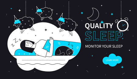 Quality sleep - flat design style web bannerのイラスト素材