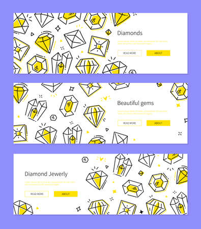 Diamond jewelry - set of line design style bannersのイラスト素材