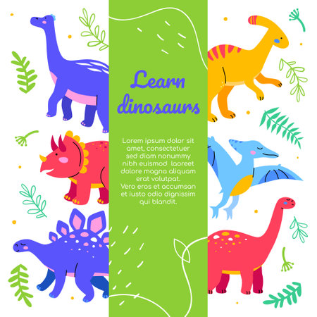 Learn dinosaurs - flat design style web bannerのイラスト素材
