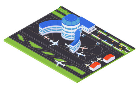 Airport infrastructure - modern vector colorful isometric illustrationのイラスト素材