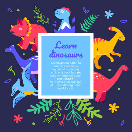 Learn dinosaurs - flat design style web bannerのイラスト素材