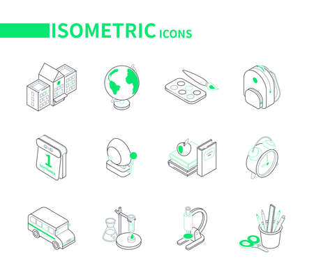 Back to school - line isometric icons setのイラスト素材