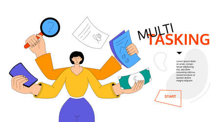 Multitasking concept - colorful flat design style web bannerのイラスト素材