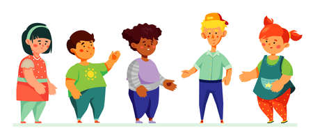 Happy preschool children - colorful set of charactersのイラスト素材