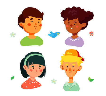 Portraits of happy preschool children - colorful set of charactersのイラスト素材