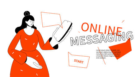 Online messaging - modern colorful line design style web bannerのイラスト素材
