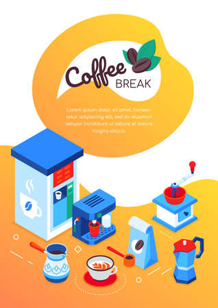 Coffee break - modern colorful isometric web bannerのイラスト素材