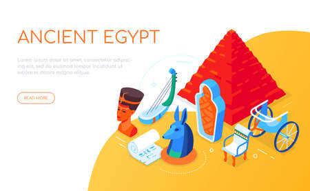 Ancient Egypt - modern colorful isometric web bannerのイラスト素材