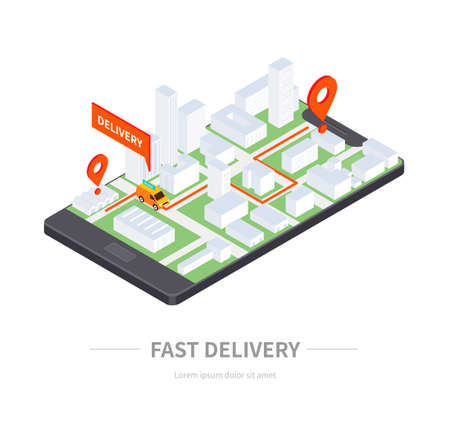 Fast delivery - modern vector colorful isometric illustrationのイラスト素材
