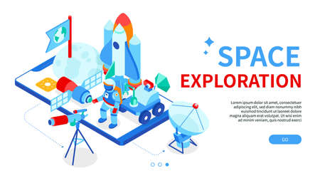 Space exploration - modern colorful isometric web bannerのイラスト素材