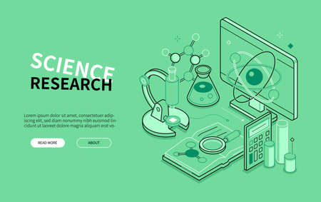 Science research - line design style isometric web bannerのイラスト素材