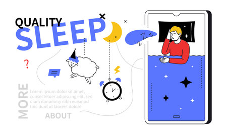 Quality sleep - line design style web bannerのイラスト素材