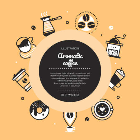 Aromatic coffee - vector line design style posterのイラスト素材