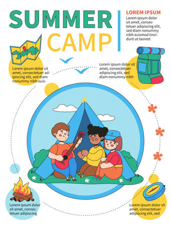 Summer camp - colorful flat design style posterのイラスト素材