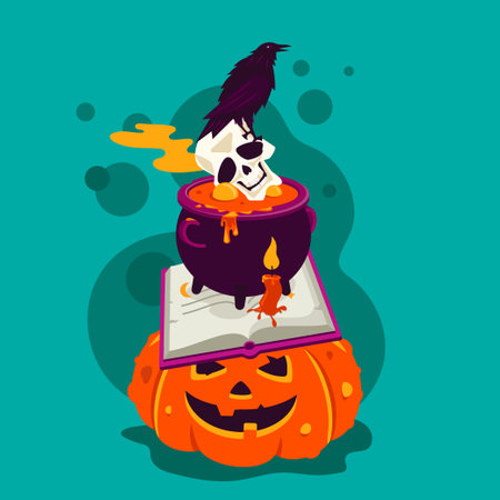 Halloween mystic - modern cartoon style colored posterのイラスト素材