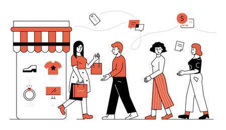 Online shopping - modern line design style illustrationのイラスト素材