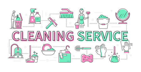 Cleaning service - line design style modern bannerのイラスト素材