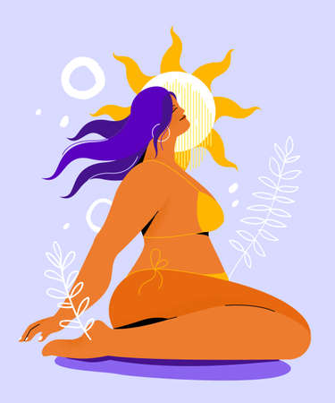Girl sunbathing - colorful flat design style illustrationのイラスト素材