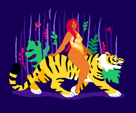 Wild woman - colorful flat design style illustrationのイラスト素材