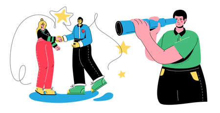 Bright future colorful flat design style banner with trendy characters