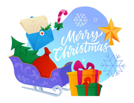 Merry Christmas - flat design style colored illustrationのイラスト素材