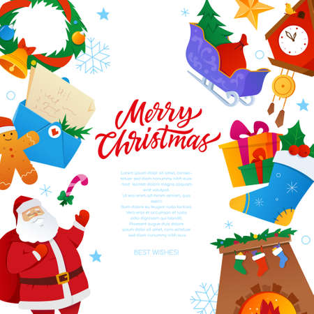 Merry Christmas - flat design style colored bannerのイラスト素材