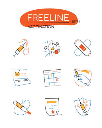 Vaccination - modern colorful line design style icons setのイラスト素材