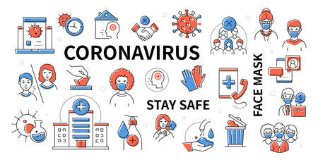 Coronavirus - line design colorful modern icon setのイラスト素材