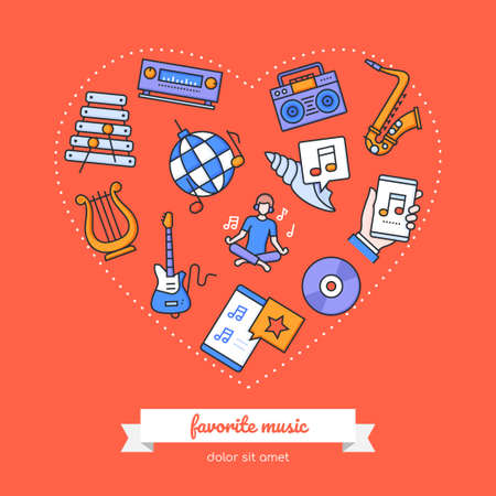 Favorite music - vector flat design style bannerのイラスト素材