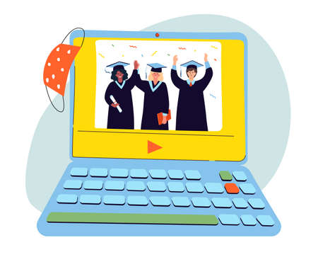 Online graduation - modern colorful flat design style illustrationのイラスト素材