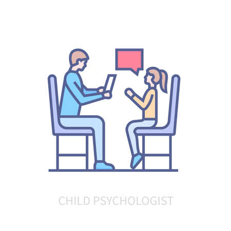 Child psychologist - modern colored line design style iconのイラスト素材