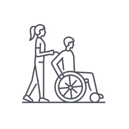 Wheelchair care - modern black line design style iconのイラスト素材