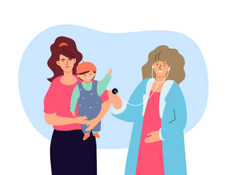 Examination by a pediatrician - colorful flat design style illustrationのイラスト素材