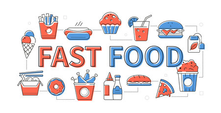 Fast food - line design style modern bannerのイラスト素材