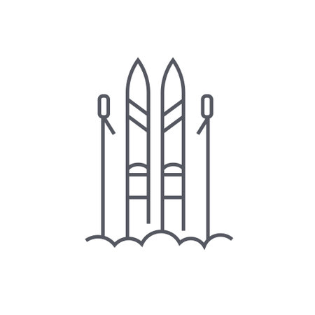 Winter skiing - modern black line design style iconのイラスト素材