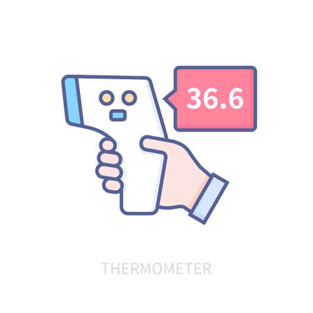 Thermometer - modern colored line design style icon on white backgroundのイラスト素材