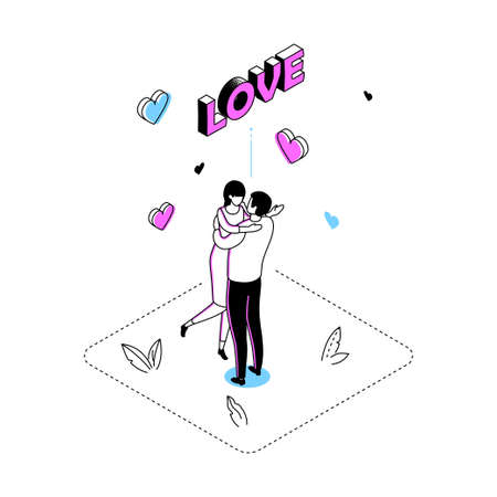 Love concepts - modern line isometry design style illustrationのイラスト素材