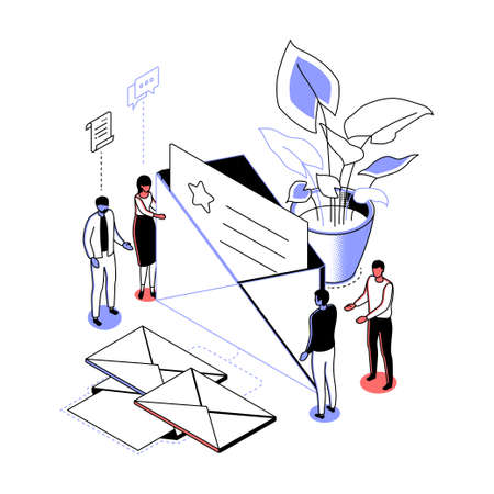 Business correspondence - modern line isometry design style illustrationのイラスト素材