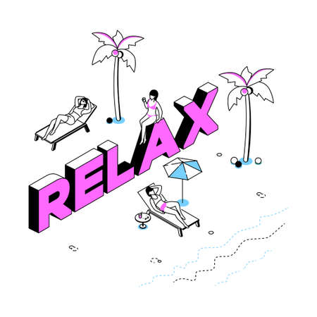 Relaxation concept - modern line isometry design style illustrationのイラスト素材