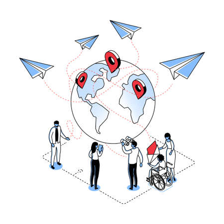 International business - modern line isometry design style illustrationのイラスト素材