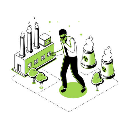 Air pollution - modern line isometry design style illustrationのイラスト素材