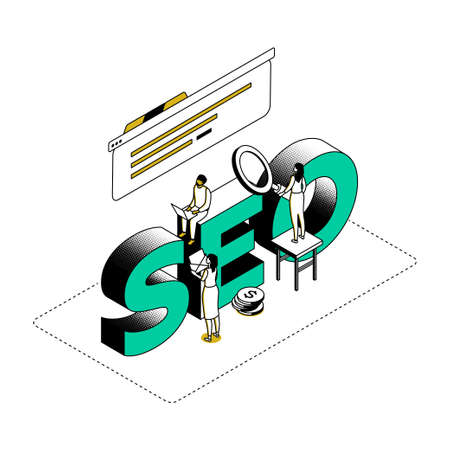 Seo optimization - modern line isometry design style illustrationのイラスト素材