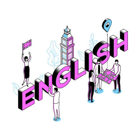 English language - modern line isometry design style illustrationのイラスト素材