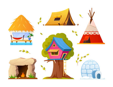 Buildings in harmony with nature - flat design style object setのイラスト素材
