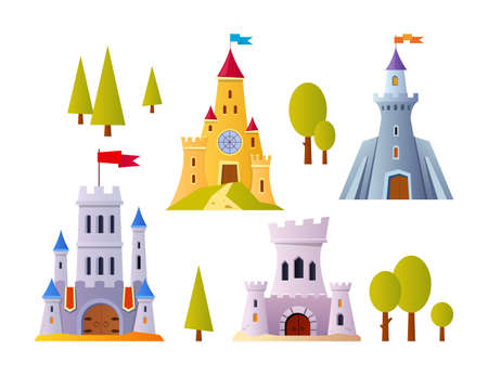 Knight castle - modern flat design style object setのイラスト素材