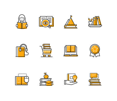 Reading and books - modern line design style icons setのイラスト素材