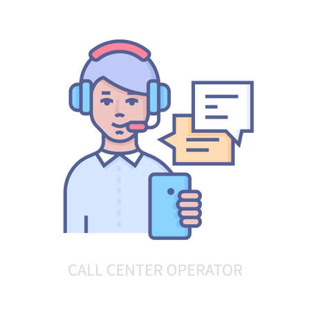 Call center operator - modern colored line design style iconのイラスト素材