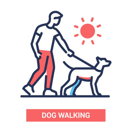 Dog walking - vector line design single isolated iconのイラスト素材